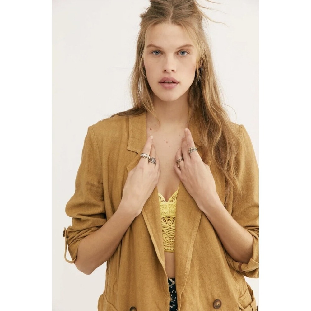Free People Womens Charly Blazer Jacket Dirty Chai Brown Sz Small NWT $168 Linen